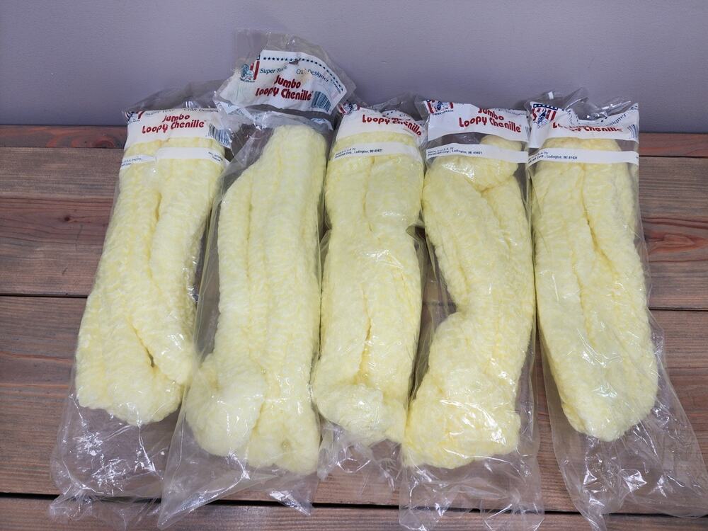Vintage Super Tex Jumbo Loopy Chenille Yellow 3 Yard package Includes 5 Packages